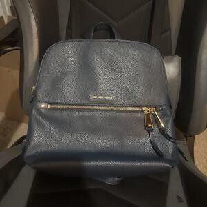 Michael Kors Rhea Medium Pebbled Leather Backpack - Navy Blue with Gold-Tone Har